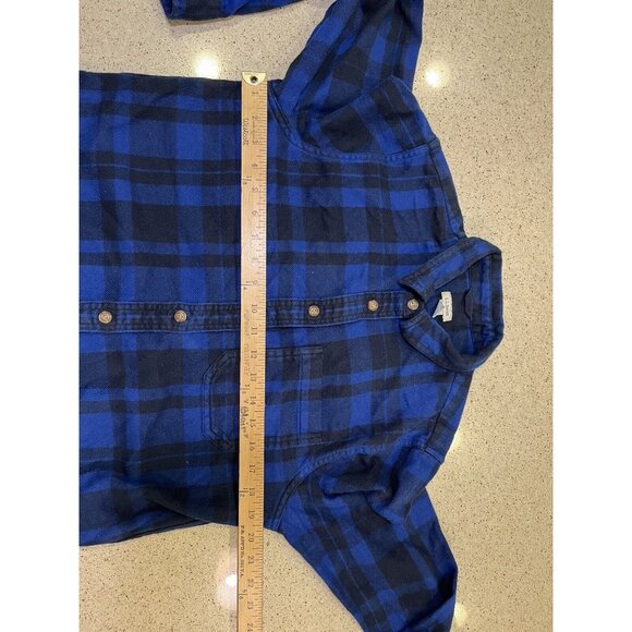 L.L. Bean Top Shirt Womens Sz Small Blue Plaid Flannel Button organic Cotton EUC - Picture 2 of 6